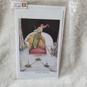 Whimsical Christmas Louisiana Alligator Red and Green Art Print